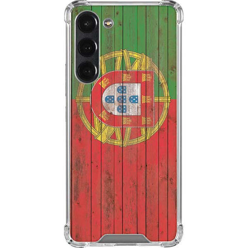 Portuguese Flag Dark Wood Galaxy S23 Plus Clear Case