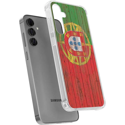 Portuguese Flag Dark Wood Galaxy S24 Plus Clear Case