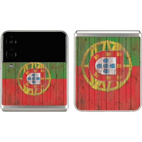 Portuguese Flag Dark Wood Galaxy Z Flip3 5G Skin