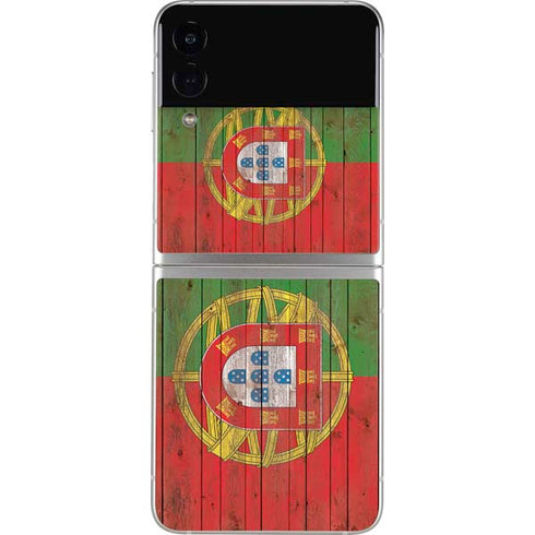 Portuguese Flag Dark Wood Galaxy Z Flip3 5G Skin