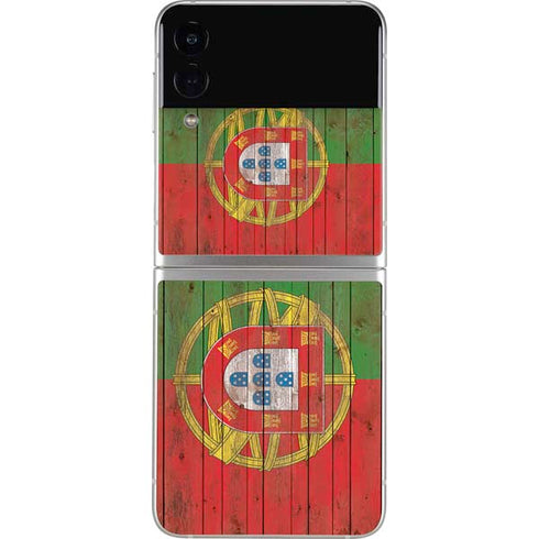 Portuguese Flag Dark Wood Galaxy Z Flip4 5G Skin