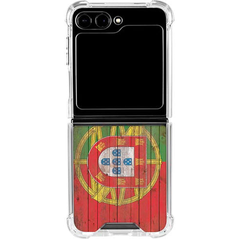 Portuguese Flag Dark Wood Galaxy Z Flip5 5G Clear Case