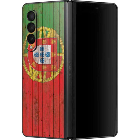 Portuguese Flag Dark Wood Galaxy Z Fold3 5G Skin