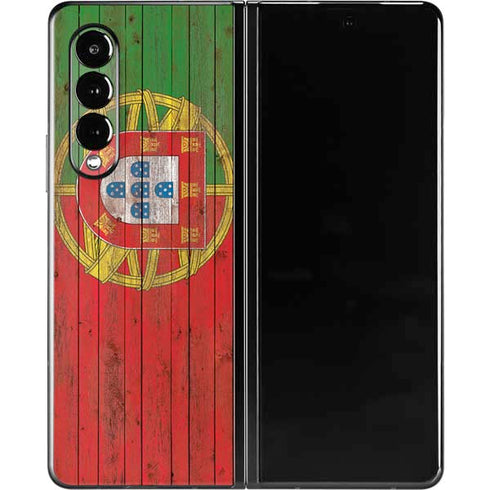 Portuguese Flag Dark Wood Galaxy Z Fold3 5G Skin