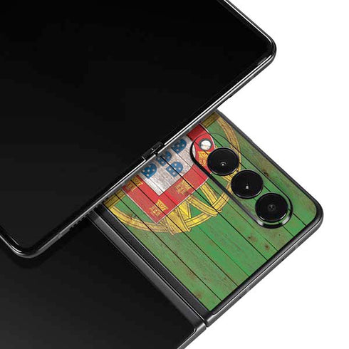 Portuguese Flag Dark Wood Galaxy Z Fold3 5G Skin