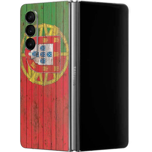 Portuguese Flag Dark Wood Galaxy Z Fold4 5G Skin