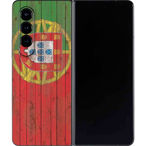 Portuguese Flag Dark Wood Galaxy Z Fold4 5G Skin