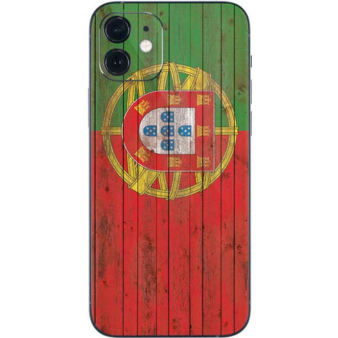 Portuguese Flag Dark Wood iPhone 12 Skin
