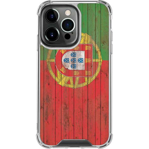 Portuguese Flag Dark Wood iPhone 13 Pro Clear Case
