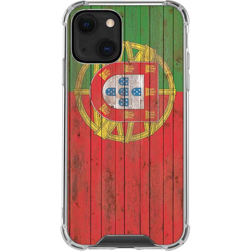 Portuguese Flag Dark Wood iPhone 14 Clear Case