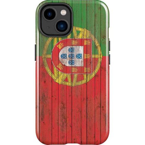 Portuguese Flag Dark Wood iPhone 15 Plus Impact Case