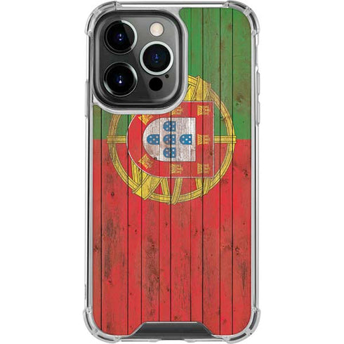 Portuguese Flag Dark Wood iPhone 15 Pro Clear Case