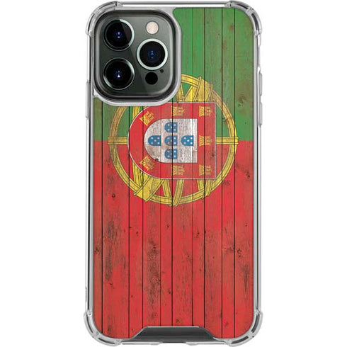Portuguese Flag Dark Wood iPhone 14 Pro Max Clear Case