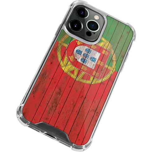 Portuguese Flag Dark Wood iPhone 14 Pro Max Clear Case