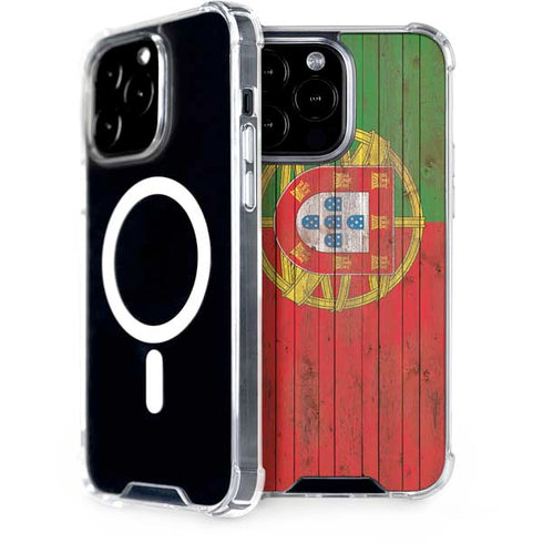 Portuguese Flag Dark Wood iPhone 14 Pro Max MagSafe Case