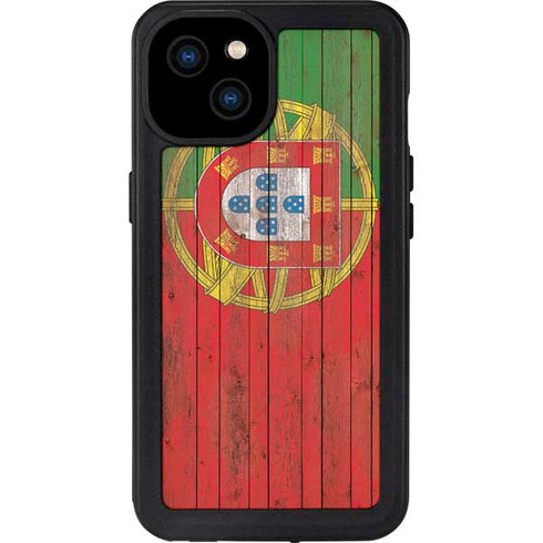 Portuguese Flag Dark Wood iPhone 15 Plus Waterproof Case