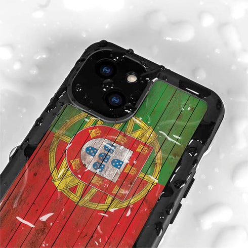 Portuguese Flag Dark Wood iPhone 15 Plus Waterproof Case