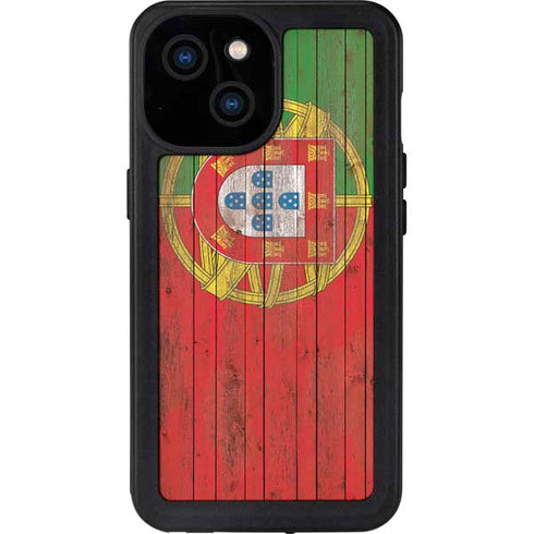 Portuguese Flag Dark Wood iPhone 15 Waterproof Case