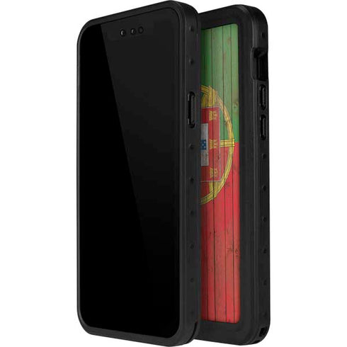 Portuguese Flag Dark Wood iPhone 15 Waterproof Case