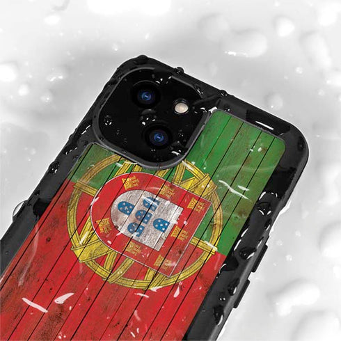Portuguese Flag Dark Wood iPhone 15 Waterproof Case