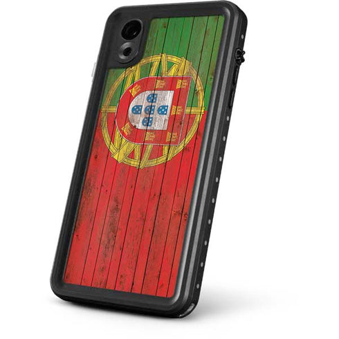 Portuguese Flag Dark Wood iPhone XR Waterproof Case