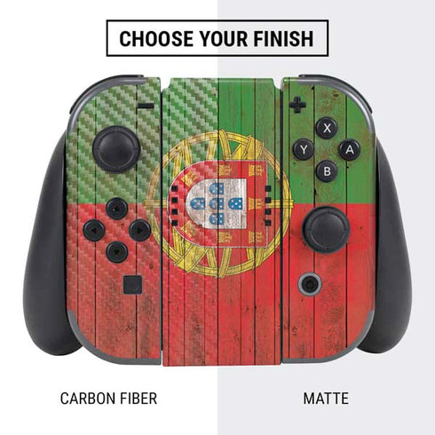 Portuguese Flag Dark Wood Nintendo Switch Bundle Skin