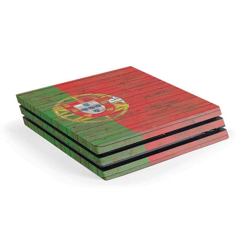 Portuguese Flag Dark Wood PS4 Pro Console Skin