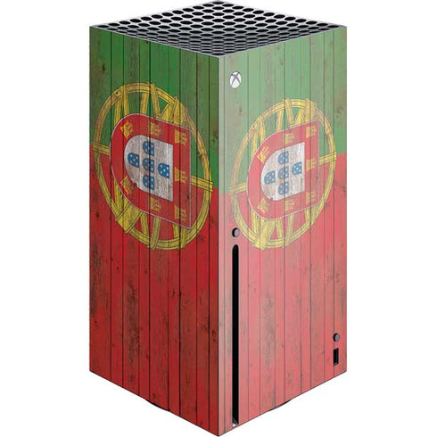 Portuguese Flag Dark Wood Xbox Series X Console Skin