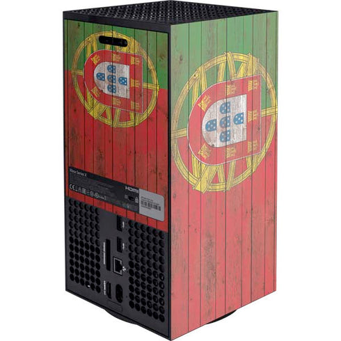 Portuguese Flag Dark Wood Xbox Series X Console Skin