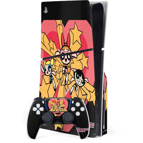 Cartoon Network Powerpuff Girls Gold Stars PS5 Slim Disk Bundle Skin