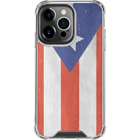 Puerto Rico Flag Distressed iPhone 14 Pro Clear Case