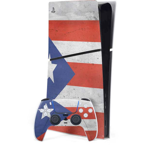 Puerto Rico Flag Distressed PS5 Slim Digital Edition Bundle Skin