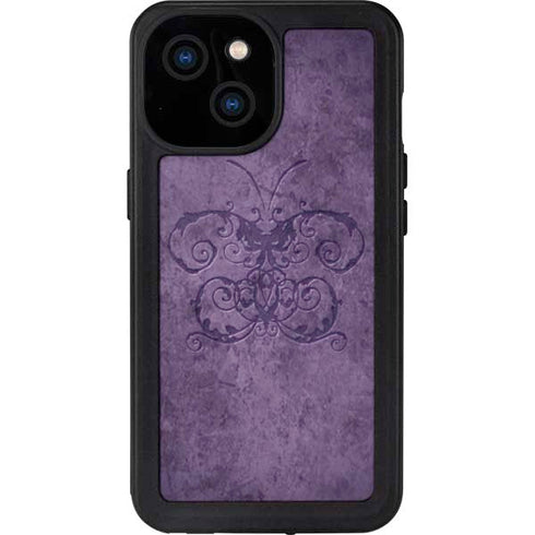 Purple Damask Butterfly by Brigid Ashwood iPhone 15 Waterproof Case