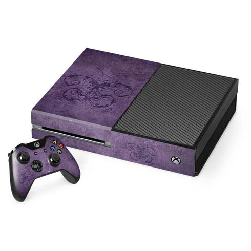 Brigid Ashwood Purple Damask Butterfly Xbox One Console and Controller Bundle Skin