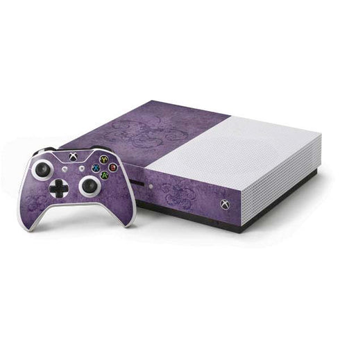 Brigid Ashwood Purple Damask Butterfly Xbox One S Console and Controller Bundle Skin