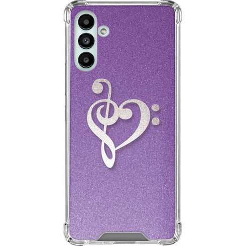 Purple Glitter Musical Heart Galaxy A13 5G Clear Case