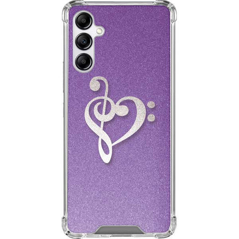 Purple Glitter Musical Heart Galaxy A14 5G Clear Case