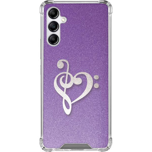 Purple Glitter Musical Heart Galaxy A15 5G Clear Case