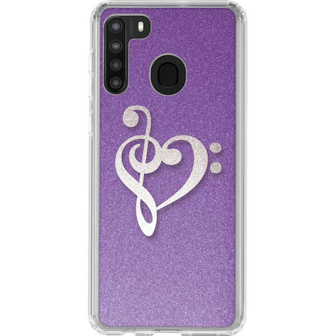 Purple Glitter Musical Heart Galaxy A21 Clear Case