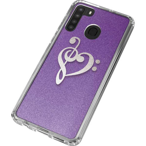 Purple Glitter Musical Heart Galaxy A21 Clear Case