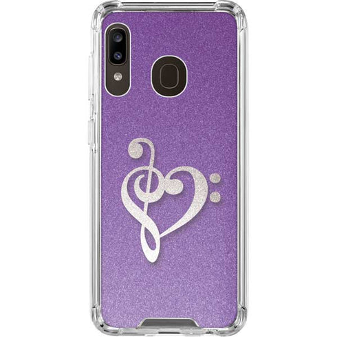 Purple Glitter Musical Heart Galaxy A30 Clear Case