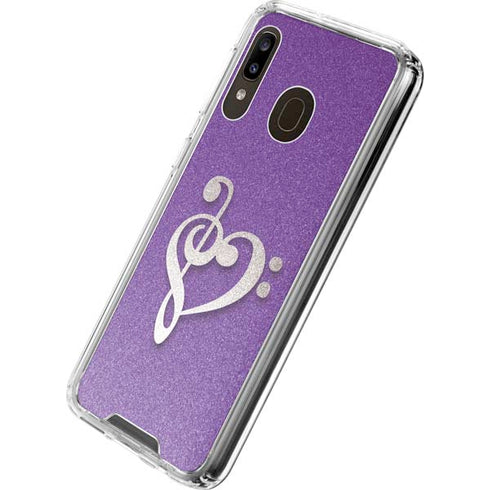 Purple Glitter Musical Heart Galaxy A30 Clear Case