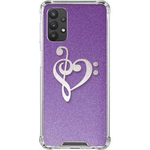 Purple Glitter Musical Heart Galaxy A32 5G Clear Case