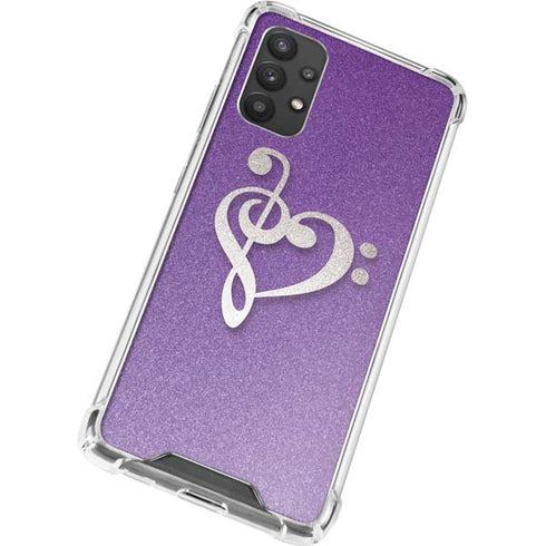 Purple Glitter Musical Heart Galaxy A32 5G Clear Case