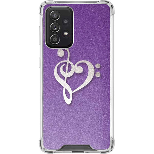 Purple Glitter Musical Heart Galaxy A52 5G Clear Case