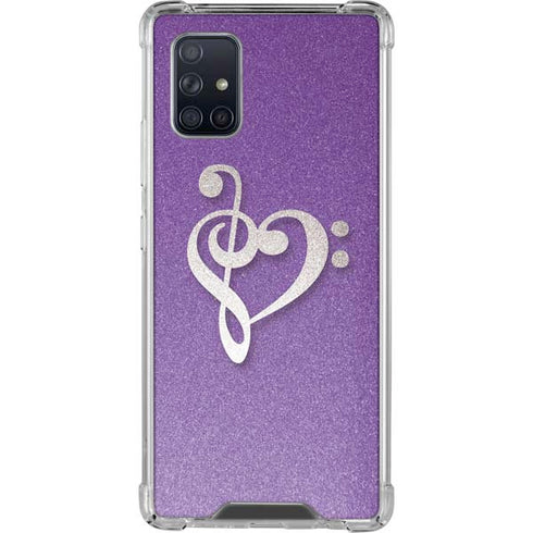 Purple Glitter Musical Heart Galaxy A71 5G Clear Case