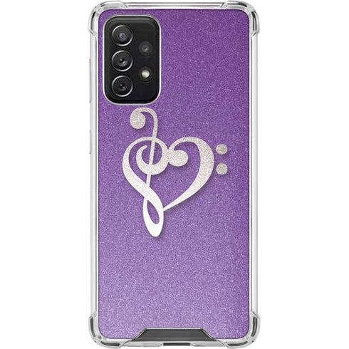 Purple Glitter Musical Heart Galaxy A72 5G Clear Case