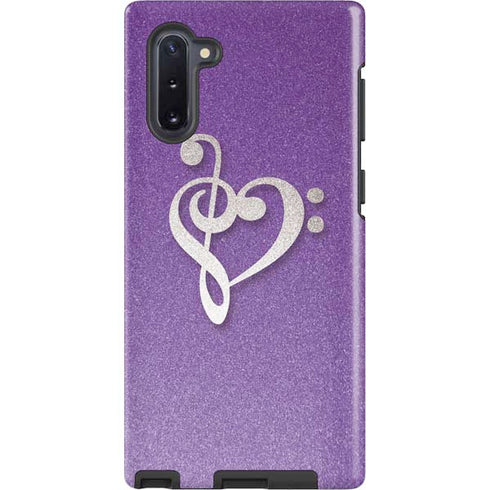 Purple Glitter Musical Heart Galaxy Note 10 Pro Case