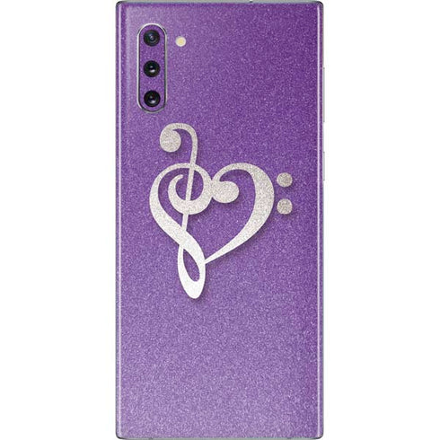 Purple Glitter Musical Heart Galaxy Note 10 Skin