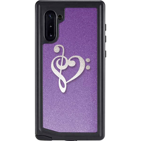 Purple Glitter Musical Heart Galaxy Note 10 Waterproof Case